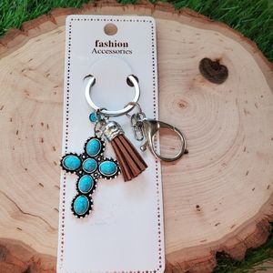 Turquoise Cross Keychain